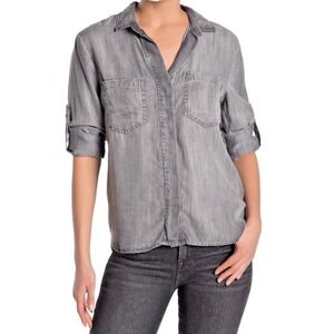 Anthropologie Cloth & Stone‎ Long Sleeve Button Chambray Shirt Grey S NEW Lagen